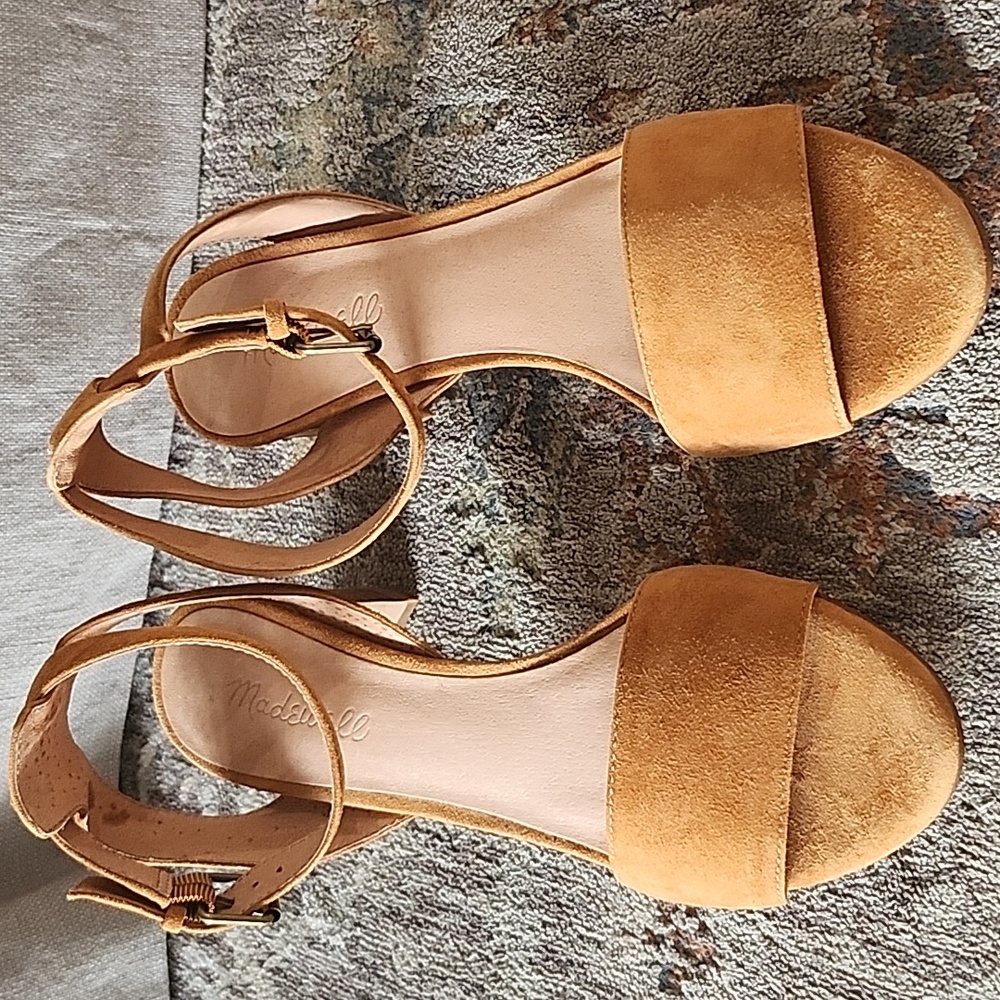 Madewell The Claudia Sandals heel Amber brown Suede Size 8 (NWOB) 7.5